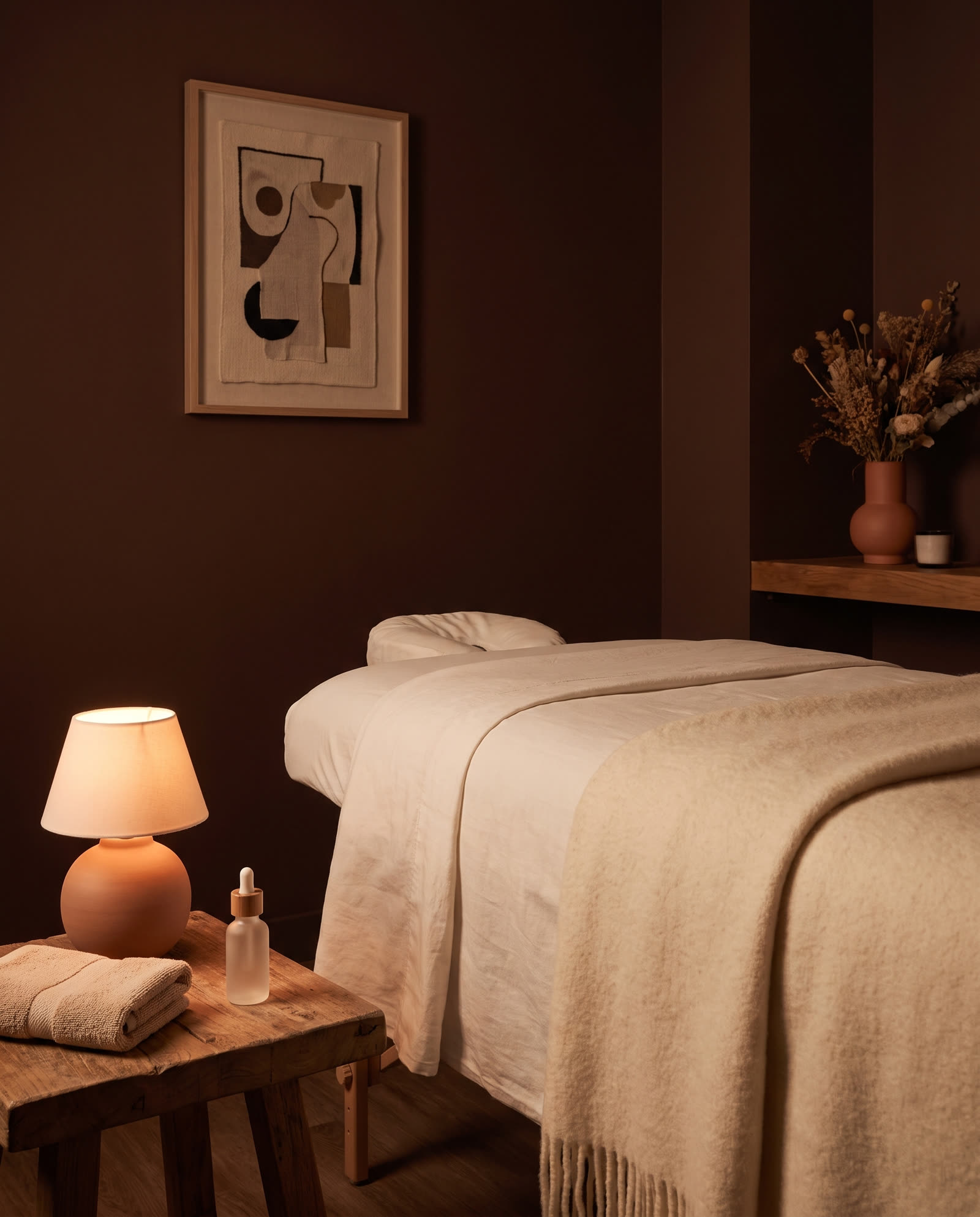 Soft warm light across a serene treatment space