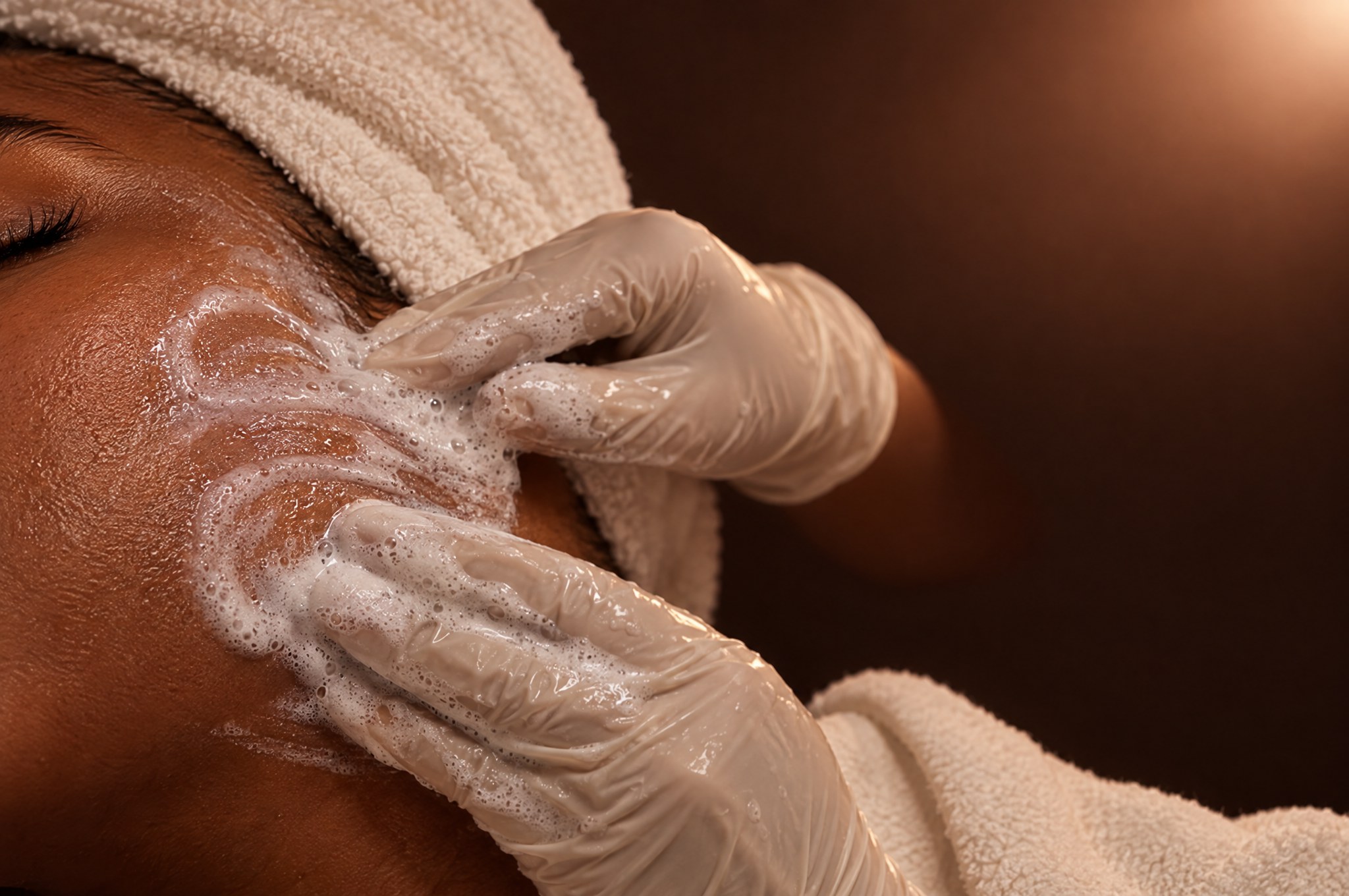 Cooling cleanser lather massaged into calm skin, the Acne Babe Facial at Glo Haus by Alanii, Orlando