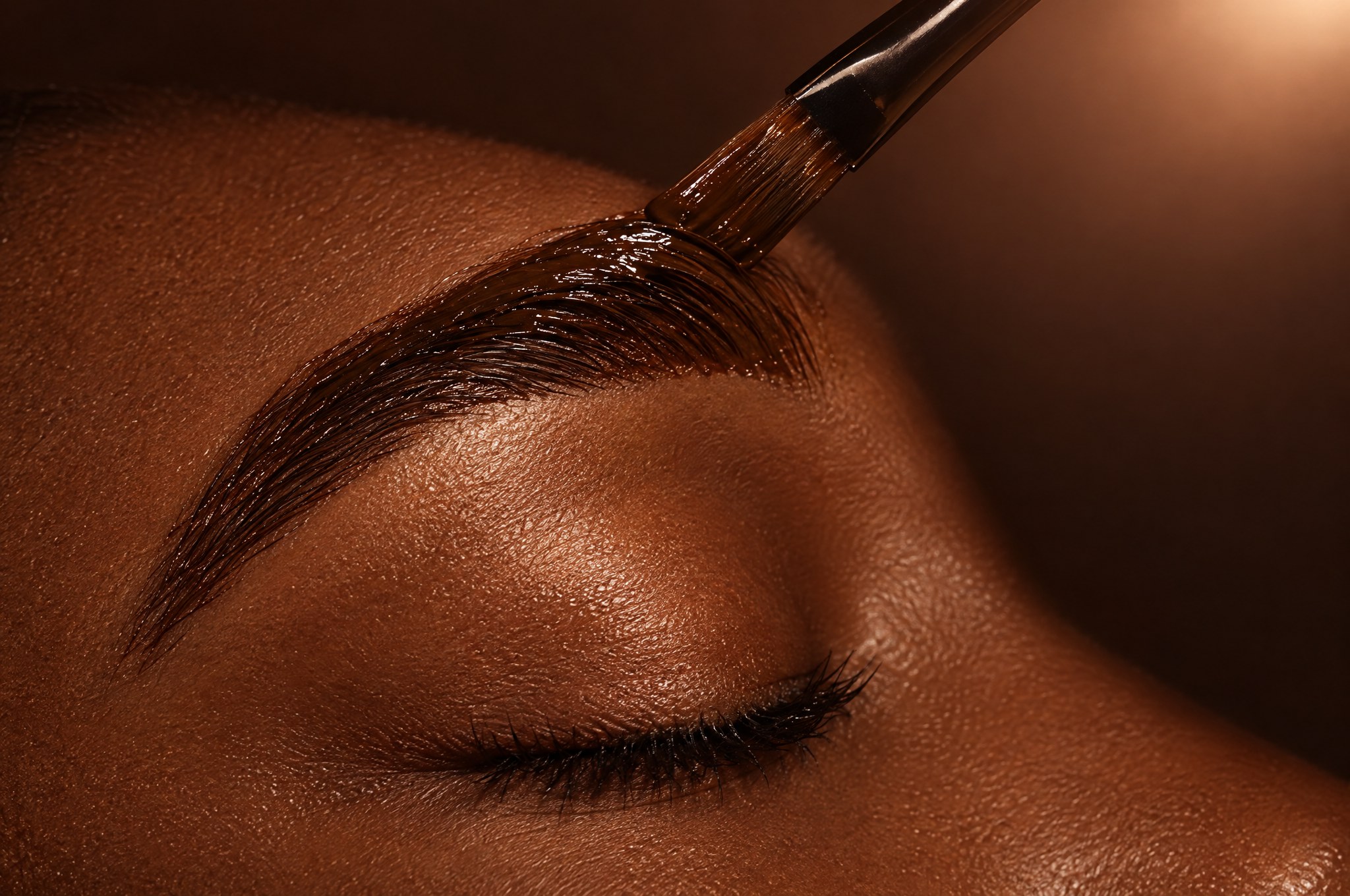 A tint brush sweeping through a defined brow, the Brow Tint at Glo Haus by Alanii, Orlando