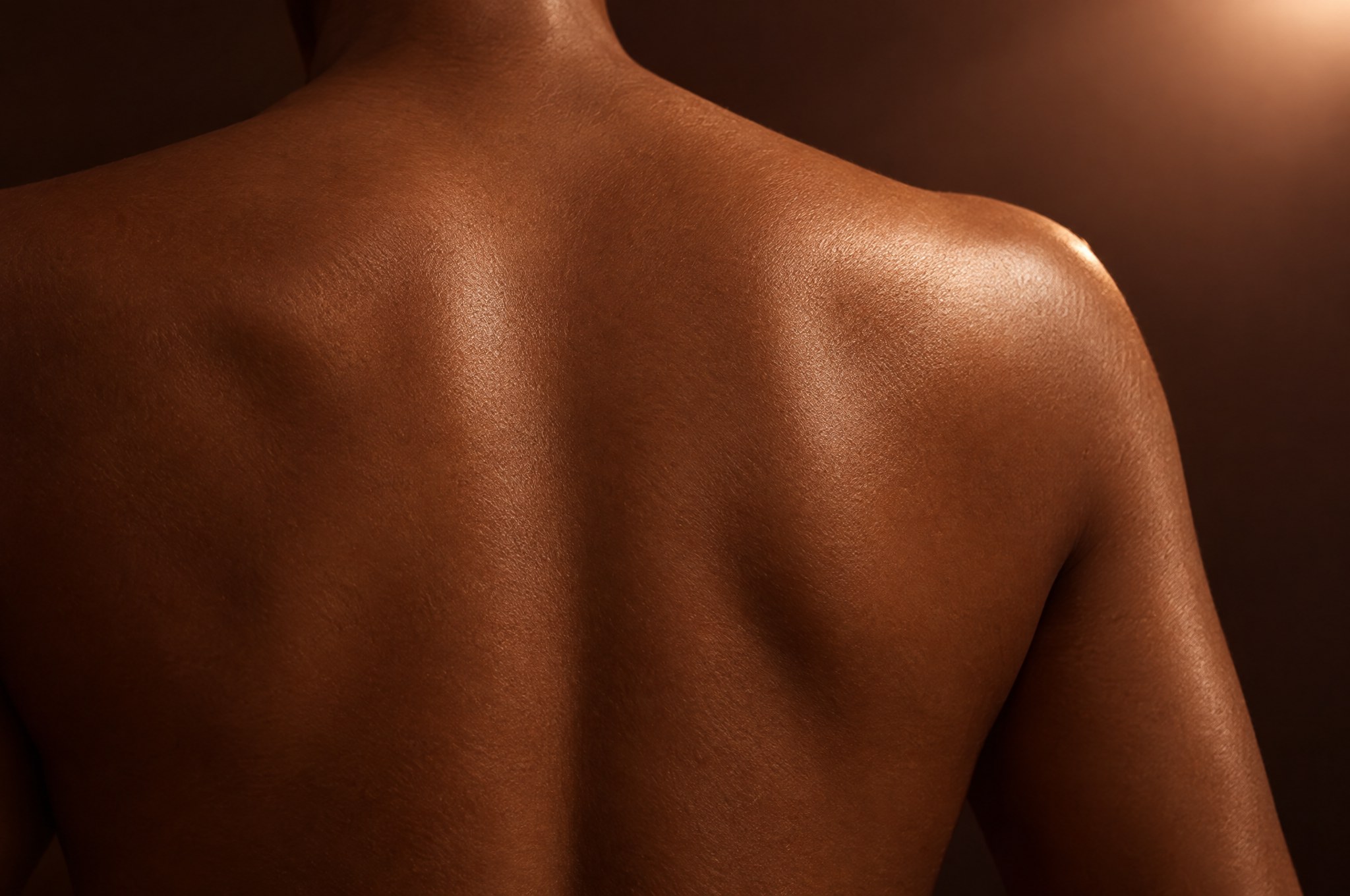 Clear smooth back skin in warm light, the Full Back Wax at Glo Haus by Alanii, Orlando