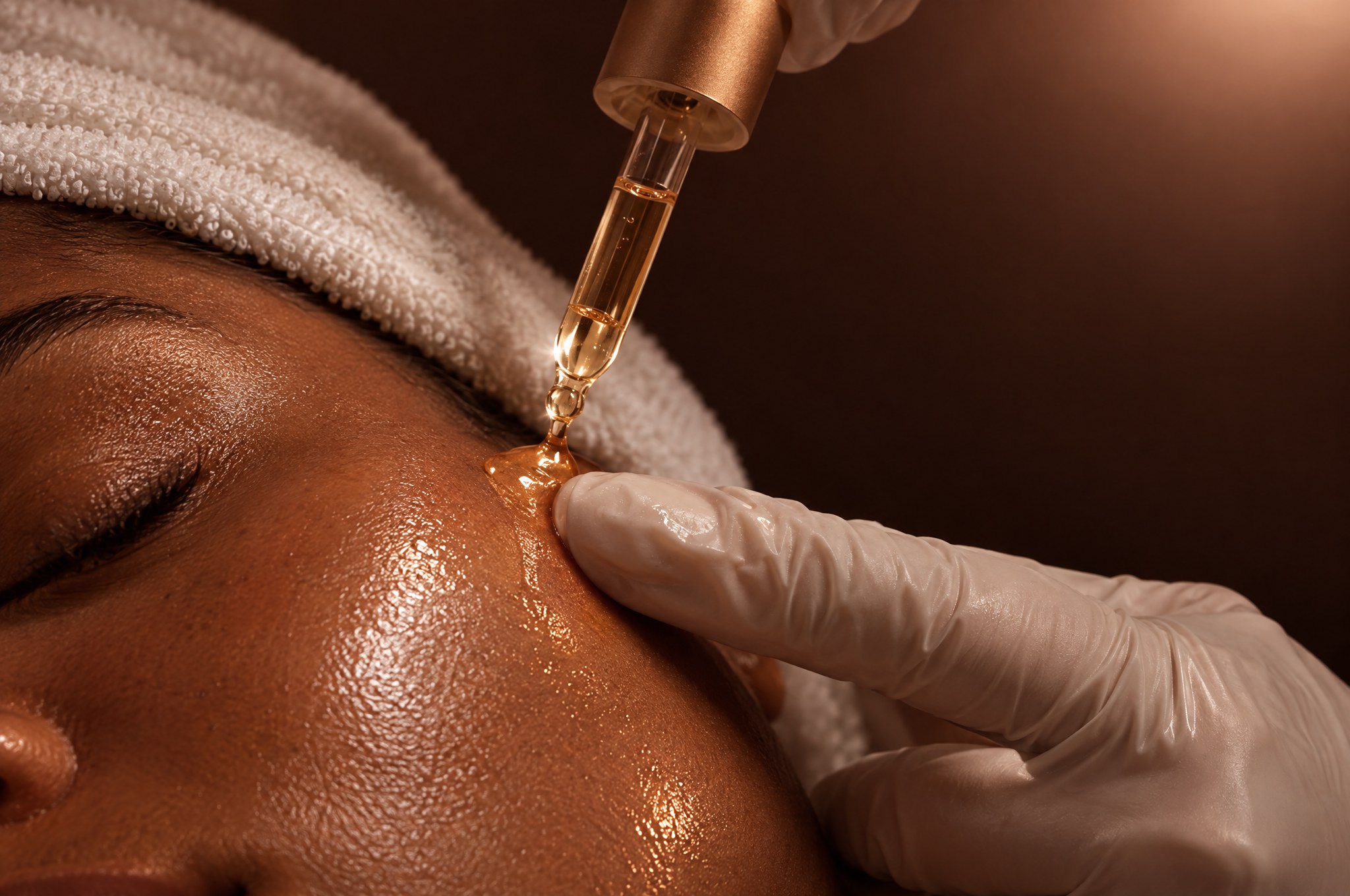 Golden serum pressed into dewy glowing skin, the Glow-Up Package at Glo Haus by Alanii, Orlando