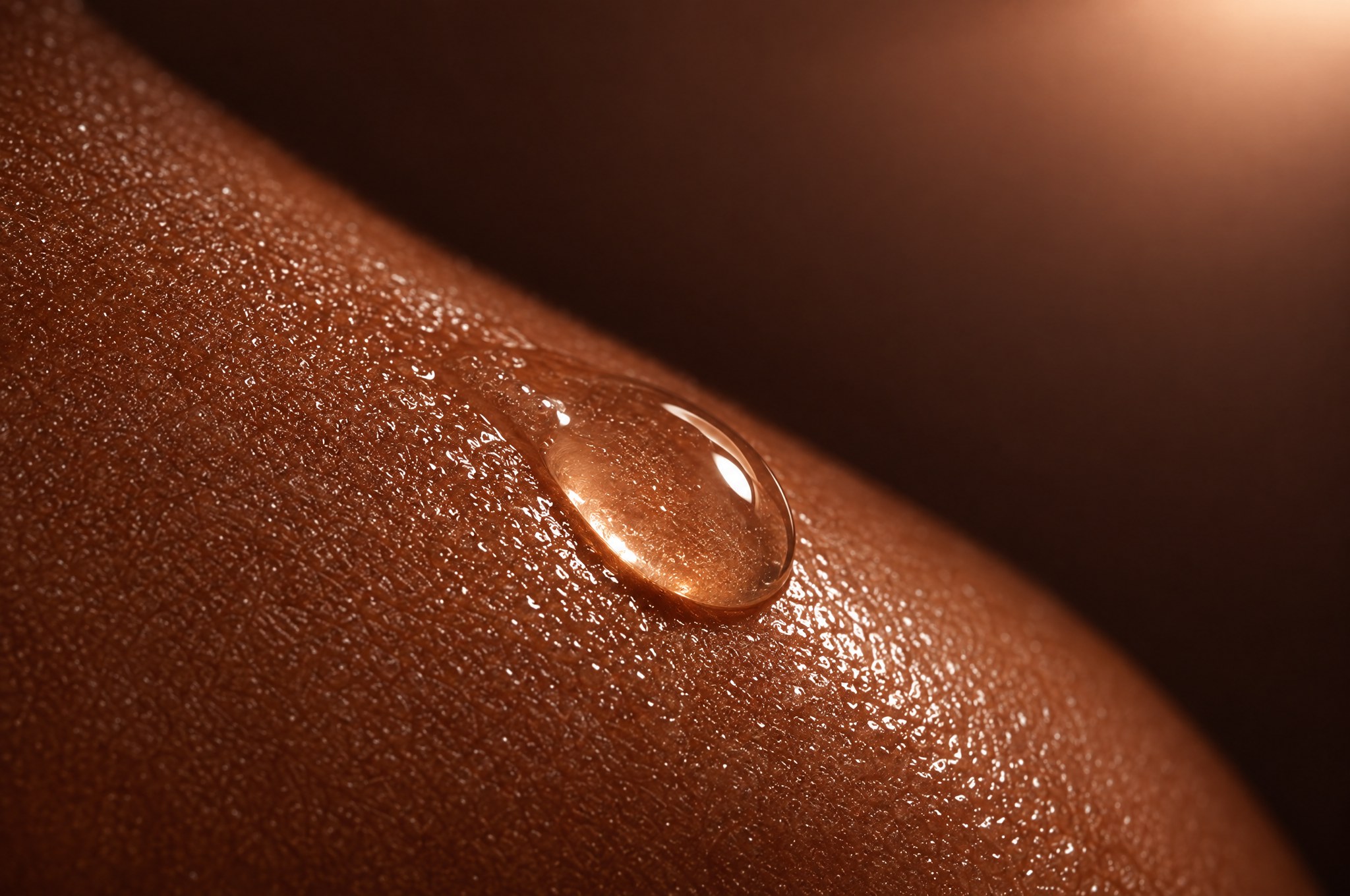 A dewy serum droplet beading on glowing skin, the Signature Glow Facial at Glo Haus by Alanii, an Orlando esthetician near Mall at Millenia